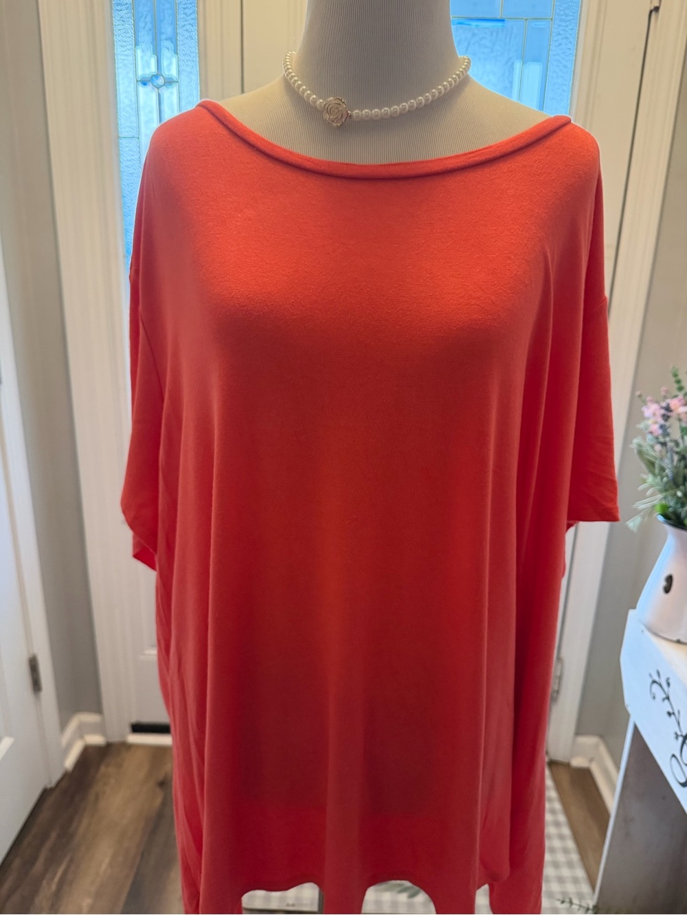 Cato Coral Relaxed Boatneck Short Sleeve Tunic